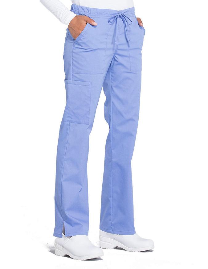 Cherokee Workwear Professionals Women's Drawstring Mid Rise Straight Leg Petite Pant - Ciel Blue