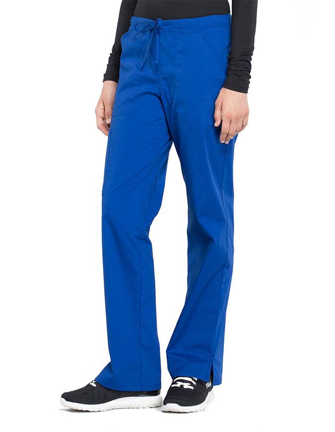 Cherokee Workwear Professionals Women's Drawstring Mid Rise Straight Leg Petite Pant - Galaxy Blue