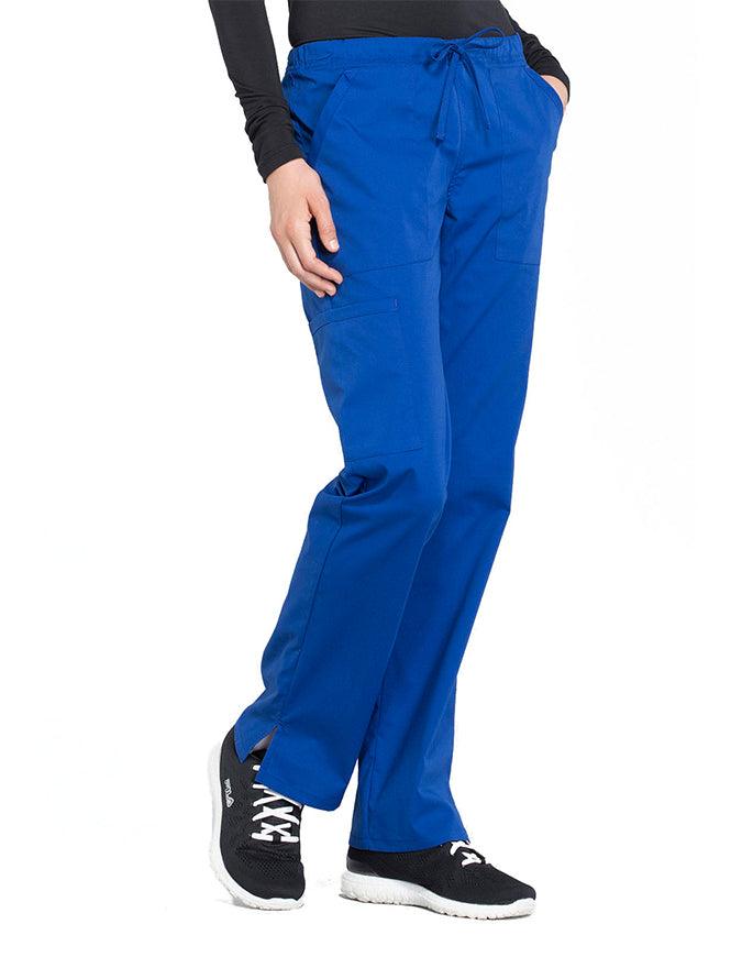 Cherokee Workwear Professionals Women's Drawstring Mid Rise Straight Leg Petite Pant - Galaxy Blue