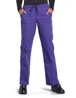 Cherokee Workwear Professionals Women's Drawstring Mid Rise Straight Leg Petite Pant - Grape