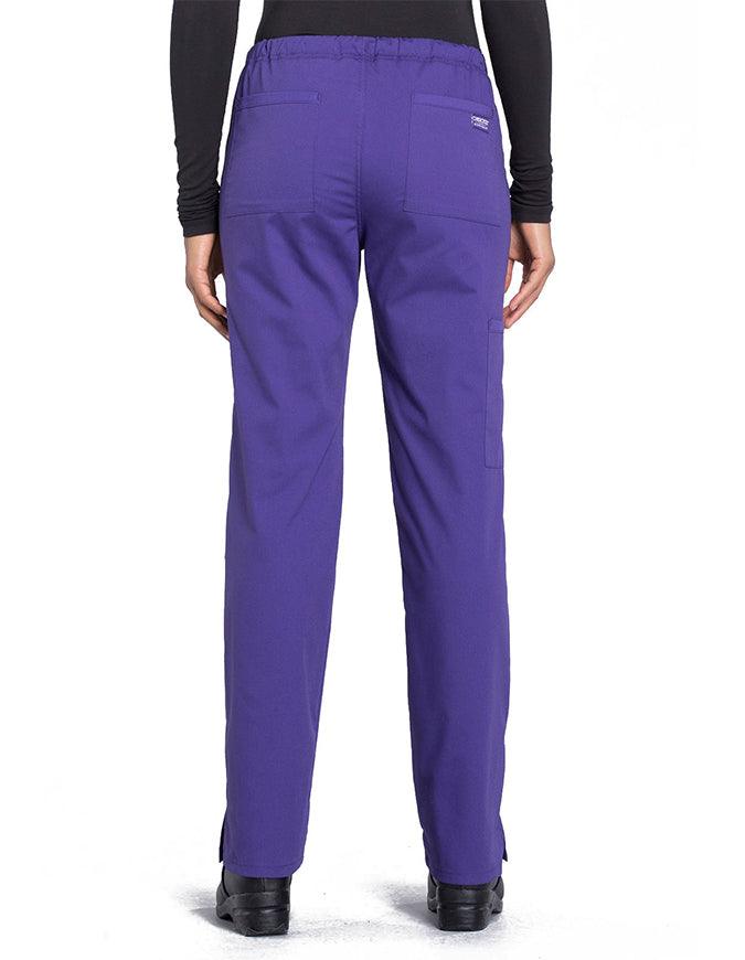 Cherokee Workwear Professionals Women's Drawstring Mid Rise Straight Leg Petite Pant - Grape