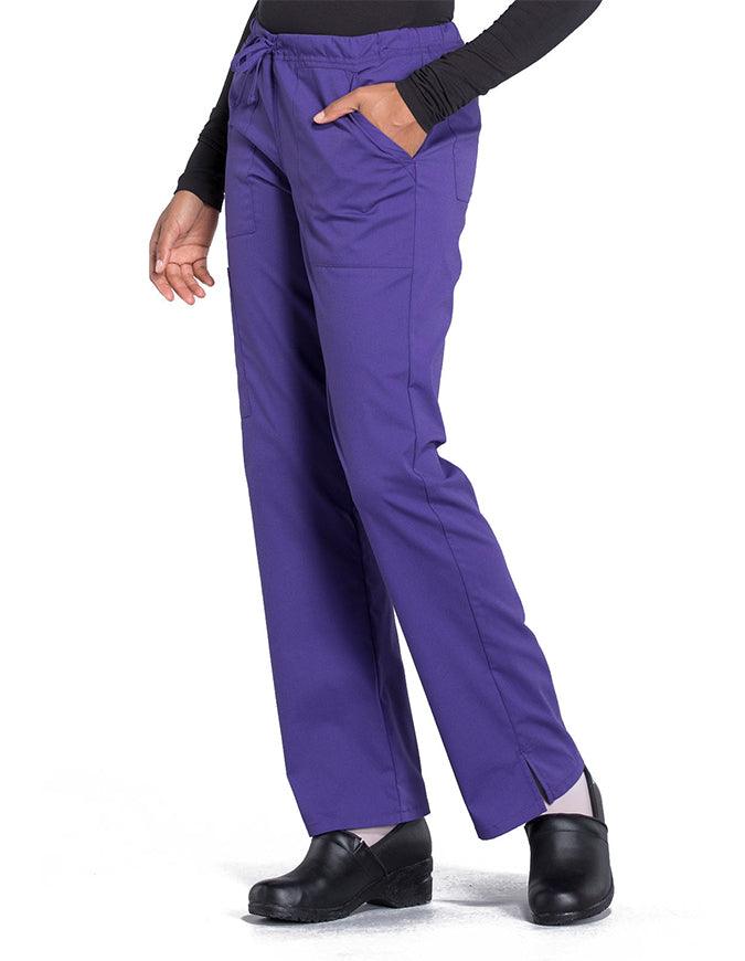 Cherokee Workwear Professionals Women's Drawstring Mid Rise Straight Leg Petite Pant - Grape