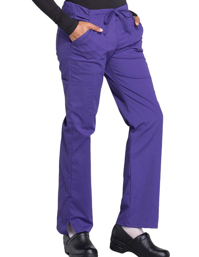 Cherokee Workwear Professionals Women's Drawstring Mid Rise Straight Leg Petite Pant - Grape