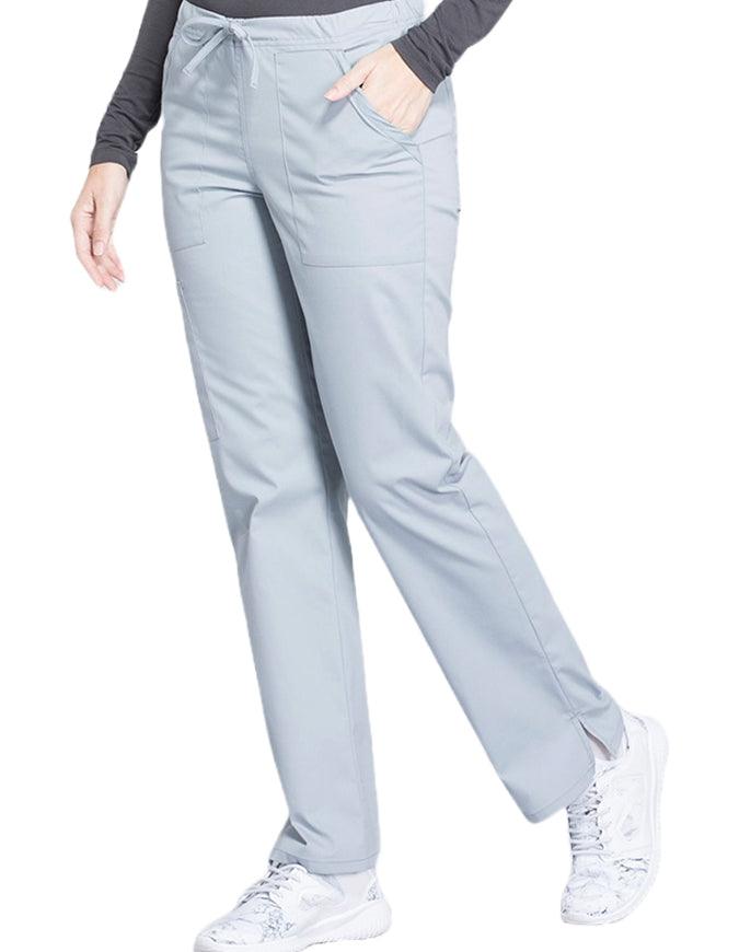 Cherokee Workwear Professionals Women's Drawstring Mid Rise Straight Leg Petite Pant - Cool Grey