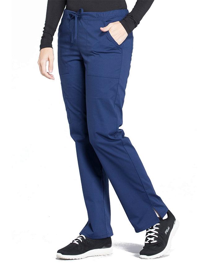 Cherokee Workwear Professionals Women's Drawstring Mid Rise Straight Leg Pant - Navy