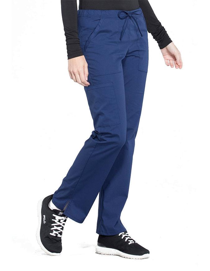 Cherokee Workwear Professionals Women's Drawstring Mid Rise Straight Leg Pant - Navy