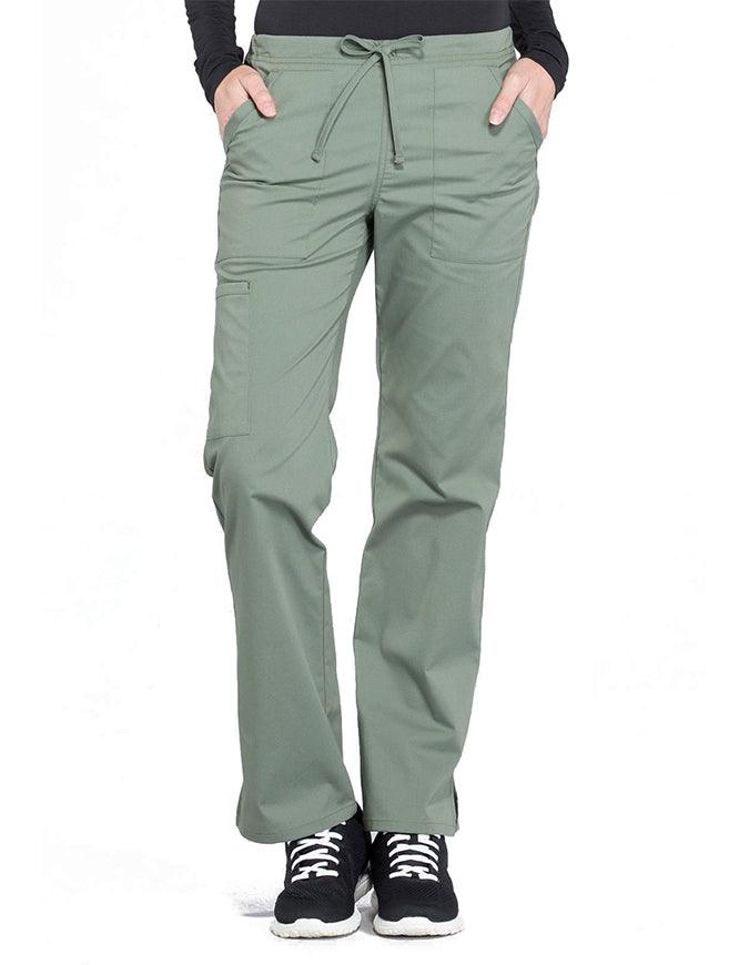 Cherokee Workwear Professionals Women's Drawstring Mid Rise Straight Leg Petite Pant - Olive