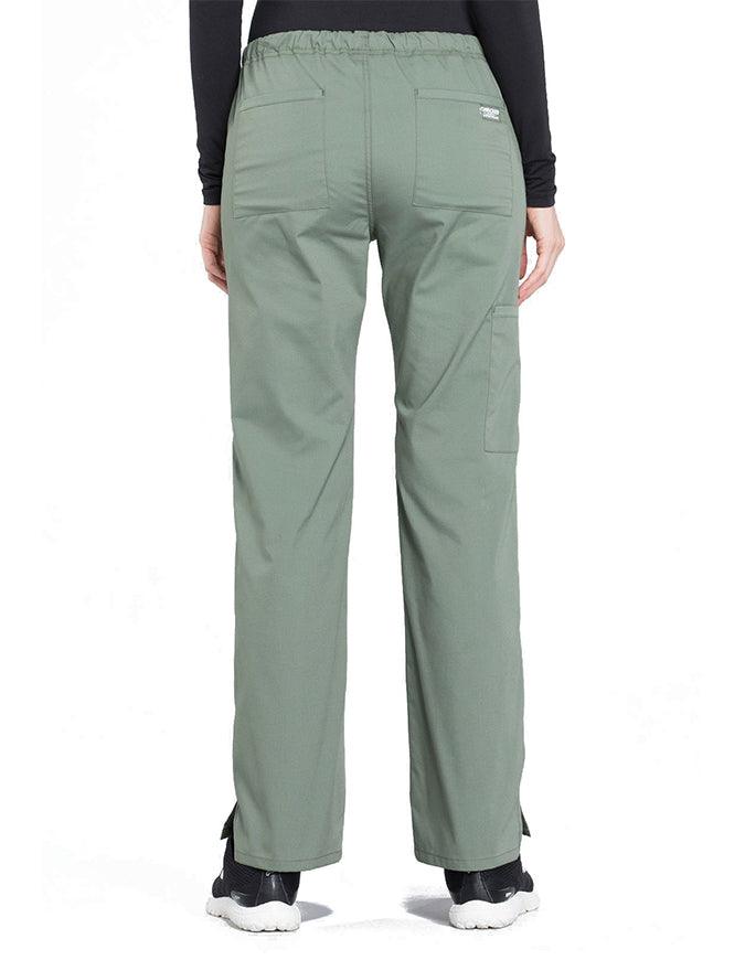 Cherokee Workwear Professionals Women's Drawstring Mid Rise Straight Leg Pant - Olive