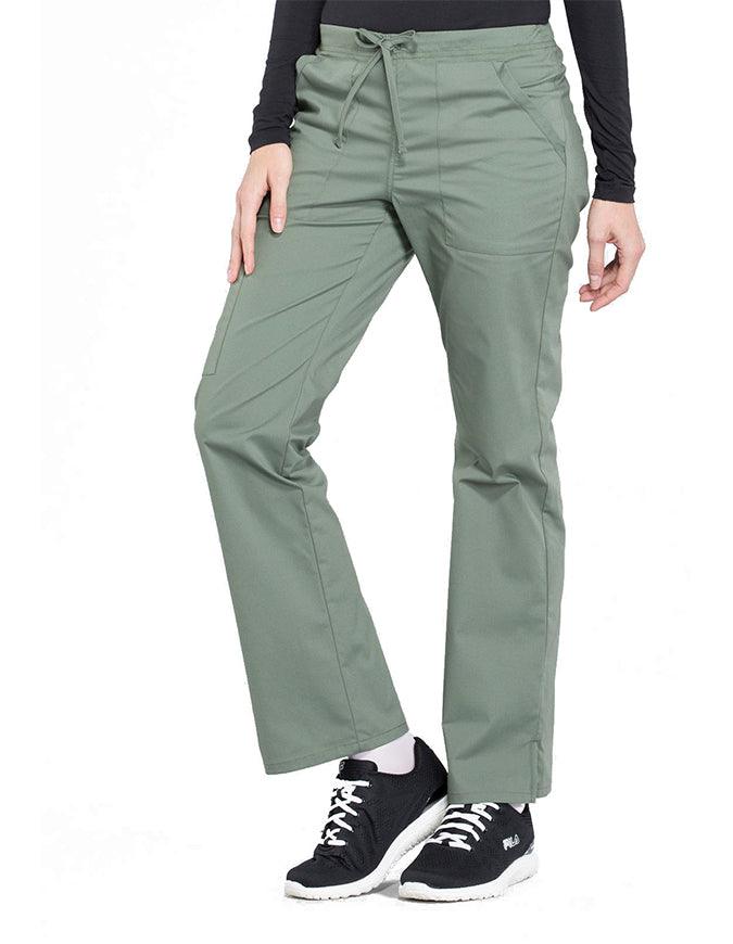 Cherokee Workwear Professionals Women's Drawstring Mid Rise Straight Leg Pant - Olive