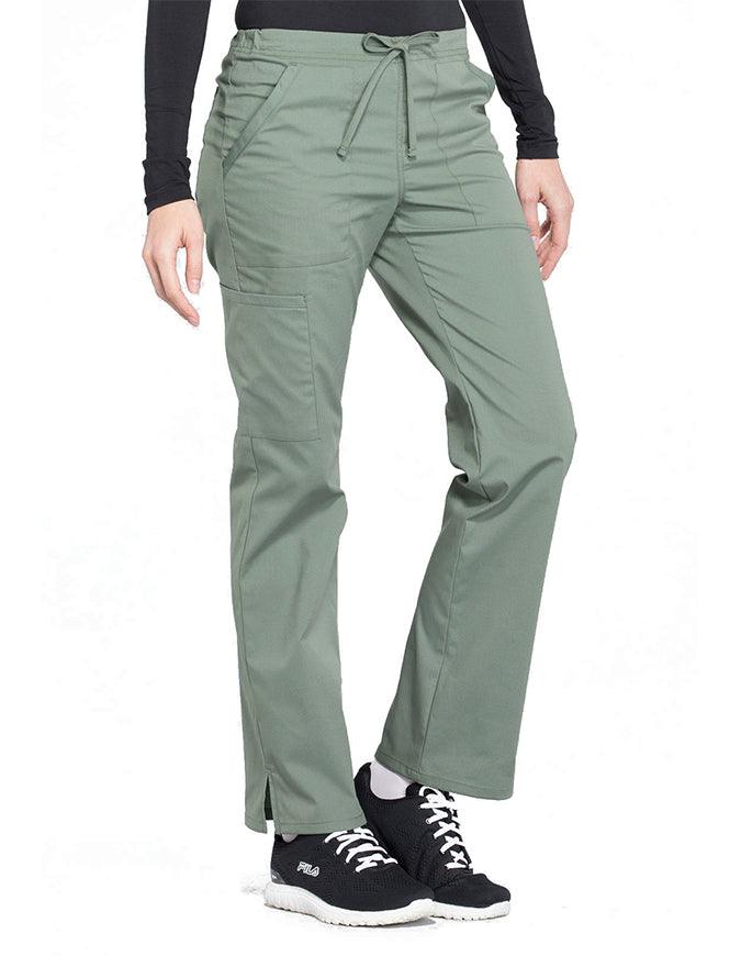 Cherokee Workwear Professionals Women's Drawstring Mid Rise Straight Leg Pant - Olive