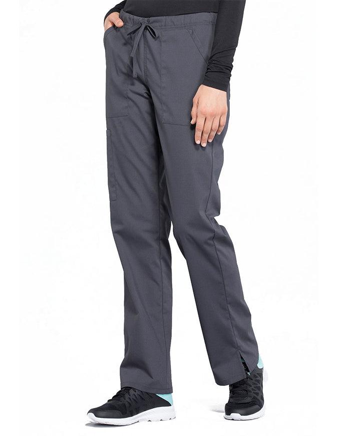 Cherokee Workwear Professionals Women's Drawstring Mid Rise Straight Leg Pant - Pewter