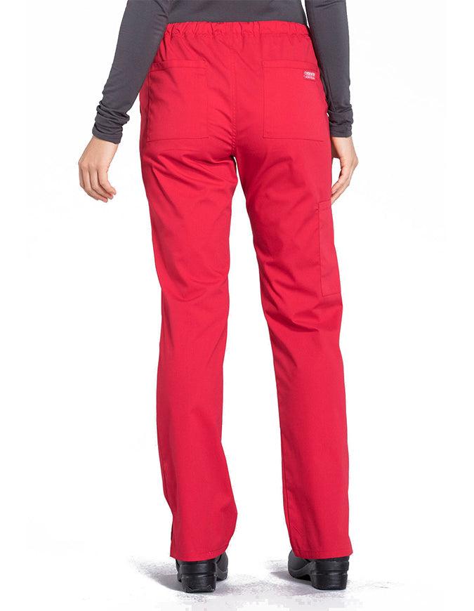 Cherokee Workwear Professionals Women's Drawstring Mid Rise Straight Leg Pant - Red