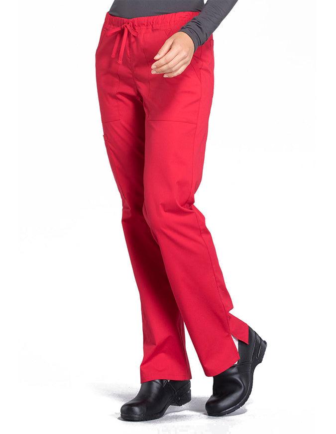 Cherokee Workwear Professionals Women's Drawstring Mid Rise Straight Leg Pant - Red