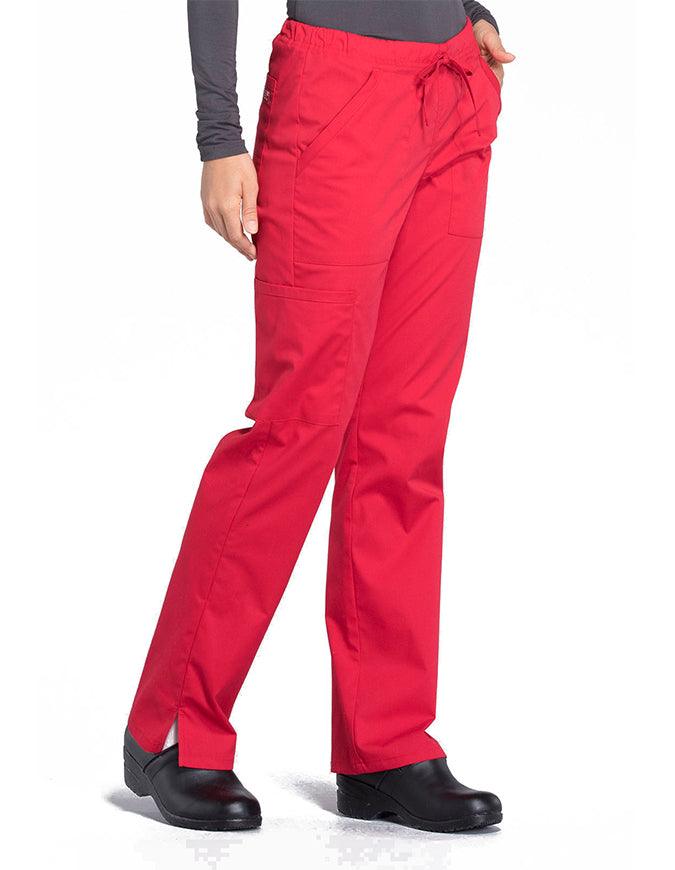 Cherokee Workwear Professionals Women's Drawstring Mid Rise Straight Leg Pant - Red