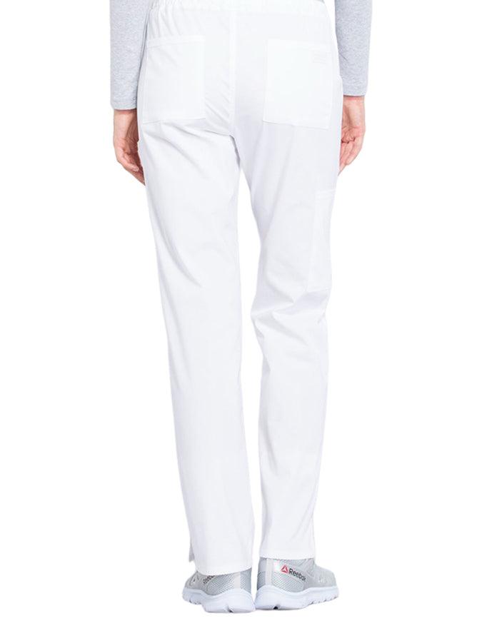 Cherokee Workwear Professionals Women's Drawstring Mid Rise Straight Leg Petite Pant - White