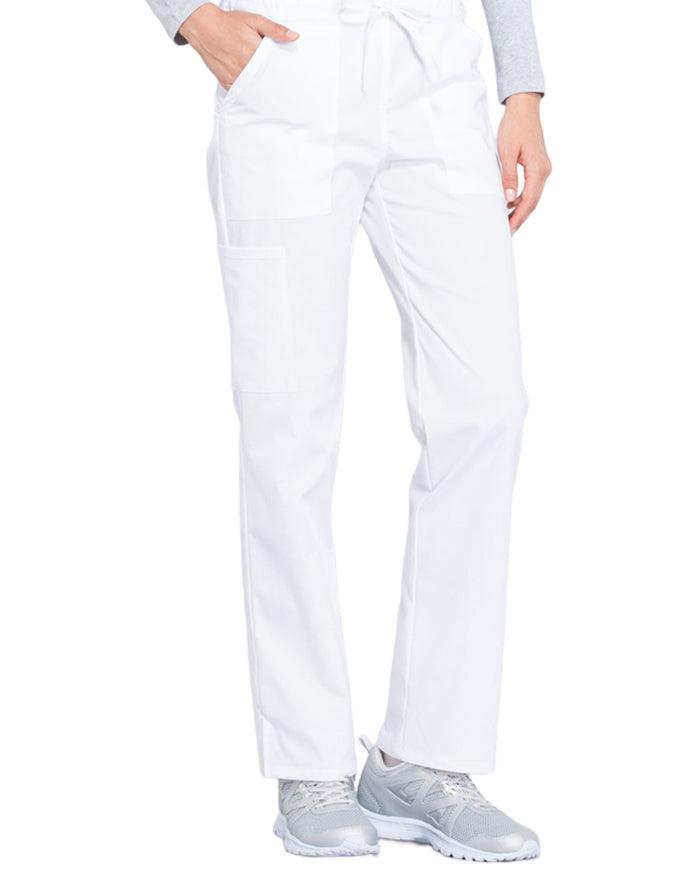 Cherokee Workwear Professionals Women's Drawstring Mid Rise Straight Leg Petite Pant - White