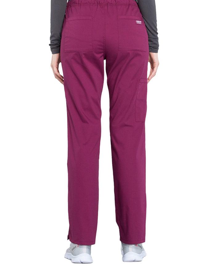 Cherokee Workwear Professionals Women's Drawstring Mid Rise Straight Leg Pant - Wine