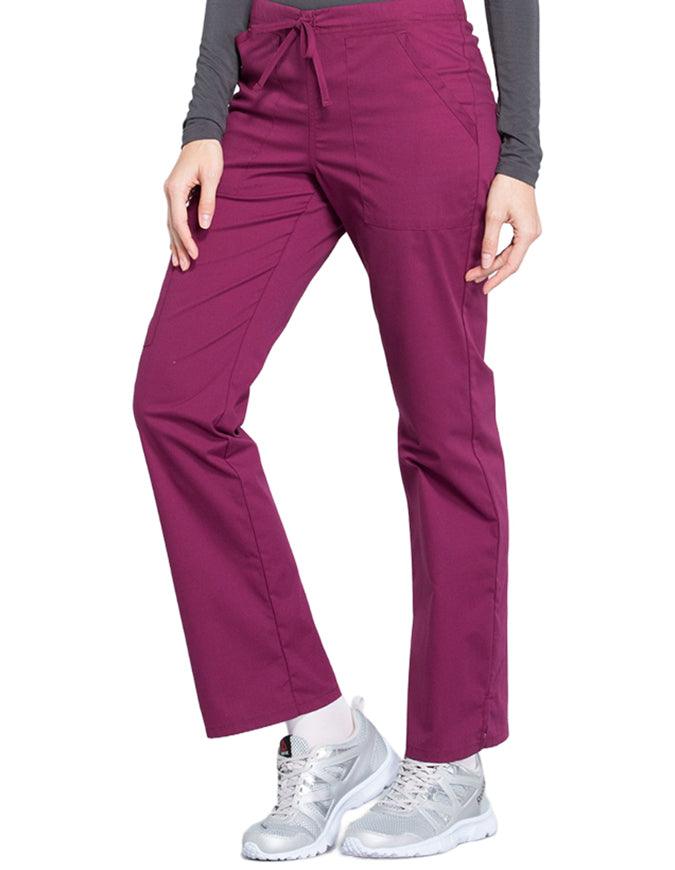 Cherokee Workwear Professionals Women's Drawstring Mid Rise Straight Leg Pant - Wine