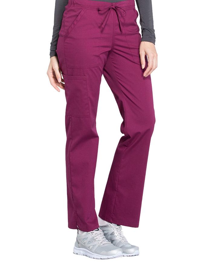 Cherokee Workwear Professionals Women's Drawstring Mid Rise Straight Leg Pant - Wine