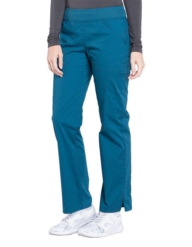 Cherokee Workwear Professionals Women's Elastic Waist Mid Rise Straight Leg Pull-on Cargo Petite Pant - Caribbean Blue