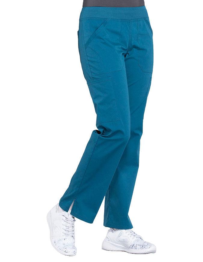 Cherokee Workwear Professionals Women's Elastic Waist Mid Rise Straight Leg Pull-on Cargo Petite Pant - Caribbean Blue