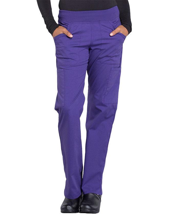 Cherokee Workwear Professionals Women's Elastic Waist Mid Rise Straight Leg Pull-on Cargo Petite Pant - Grape