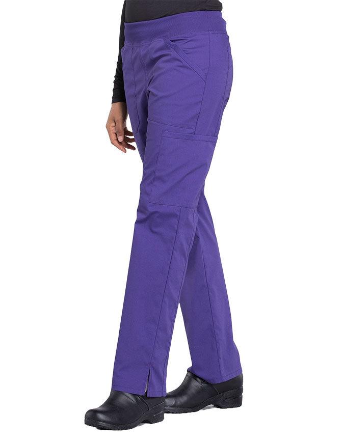 Cherokee Workwear Professionals Women's Elastic Waist Mid Rise Straight Leg Pull-on Cargo Petite Pant - Grape