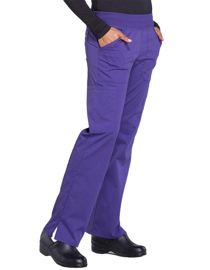 Cherokee Workwear Professionals Women's Elastic Waist Mid Rise Straight Leg Pull-on Cargo Petite Pant - Grape