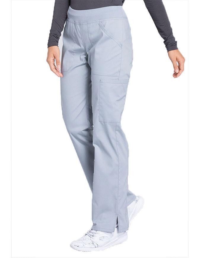 Cherokee Workwear Professionals Women's Elastic Waist Mid Rise Straight Leg Pull-on Cargo Tall Pant - Grey