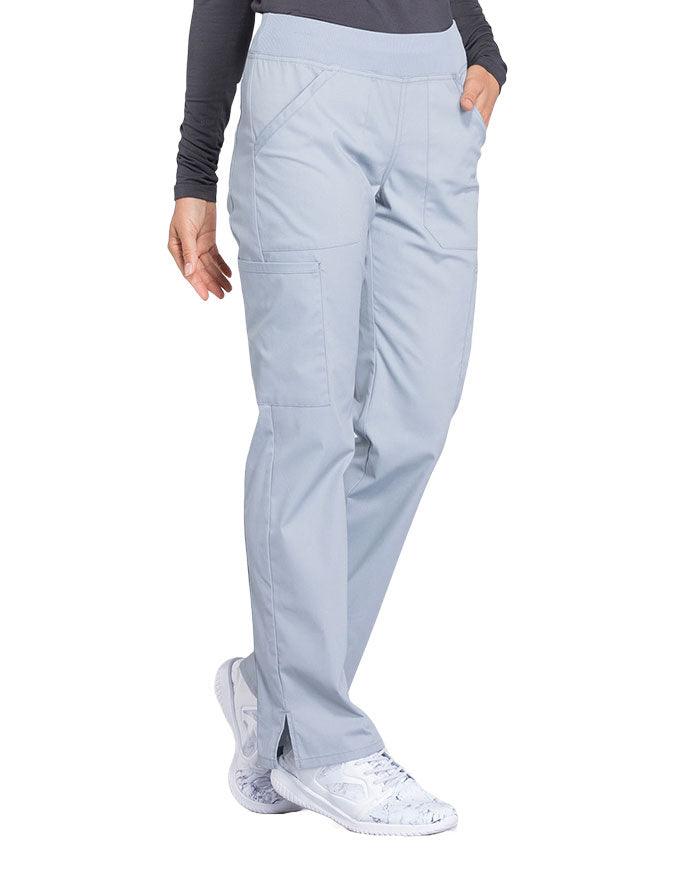 Cherokee Workwear Professionals Women's Elastic Waist Mid Rise Straight Leg Pull-on Cargo Petite Pant - Grey