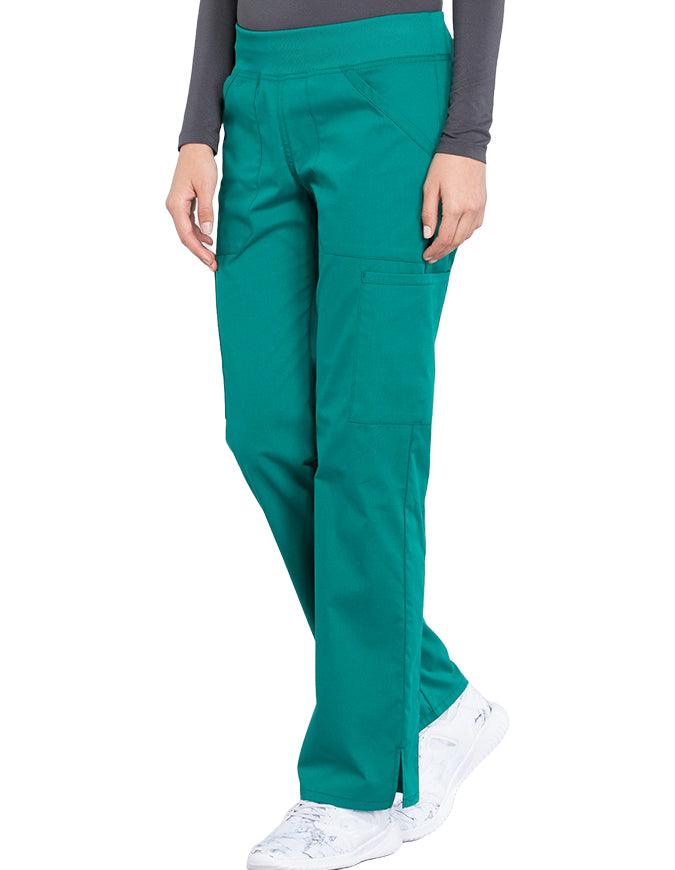 Cherokee Workwear Professionals Women's Elastic Waist Mid Rise Straight Leg Pull-on Cargo Petite Pant - Hunter Green