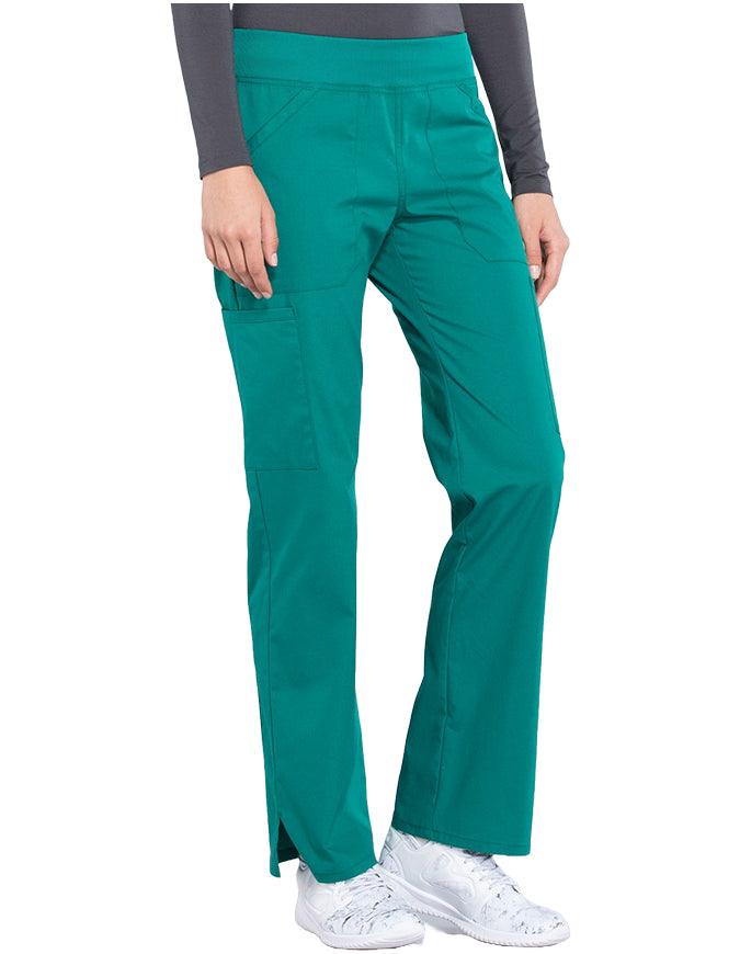 Cherokee Workwear Professionals Women's Elastic Waist Mid Rise Straight Leg Pull-on Cargo Petite Pant - Hunter Green