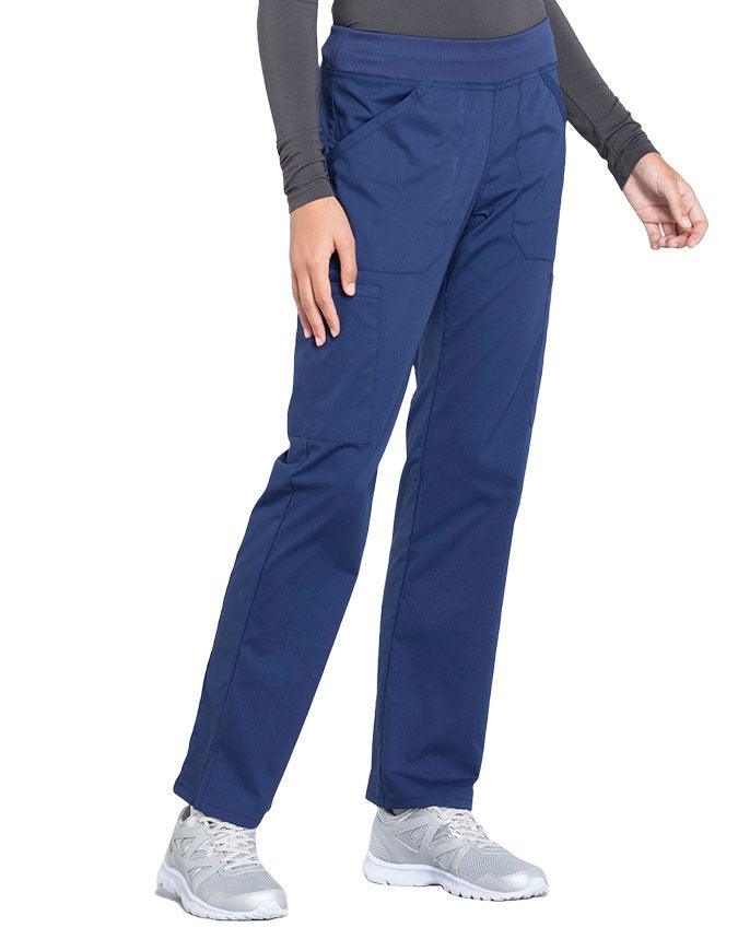 Cherokee Workwear Professionals Women's Elastic Waist Mid Rise Straight Leg Pull-on Cargo Petite Pant - Navy