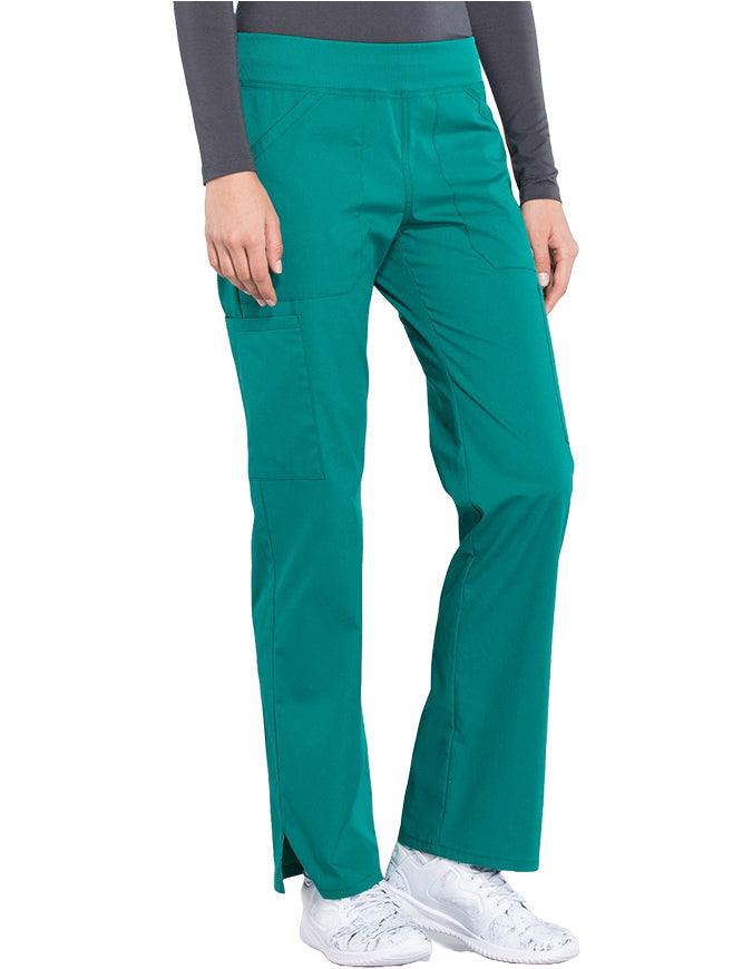 Cherokee Workwear Professionals Women's Elastic Waist Mid Rise Straight Leg Pull-on Cargo Tall Pant - Hunter Green