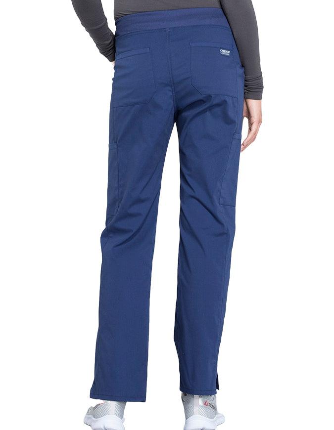 Cherokee Workwear Professionals Women's Elastic Waist Mid Rise Straight Leg Pull-on Cargo Tall Pant - Navy