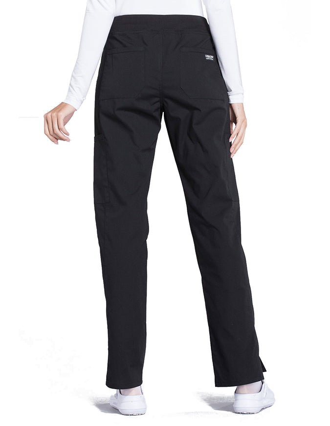 Cherokee Workwear Professionals Women's Elastic Waist Mid Rise Straight Leg Pull-on Cargo Pant Black