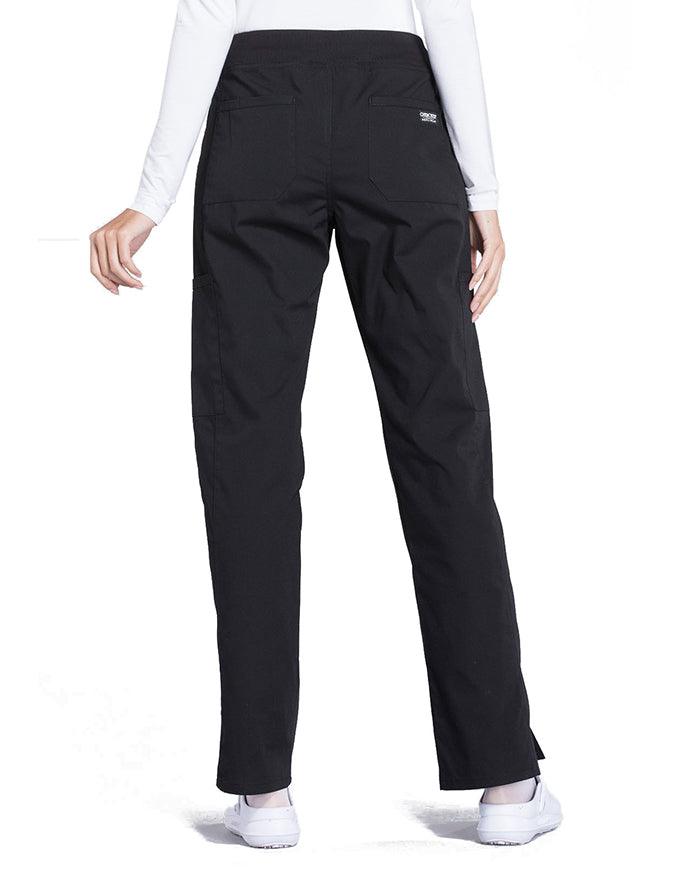 Cherokee Workwear Professionals Women's Elastic Waist Mid Rise Straight Leg Pull-on Cargo Petite Pant - Black