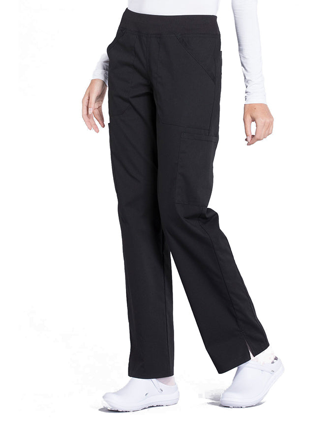 Cherokee Workwear Professionals Women's Elastic Waist Mid Rise Straight Leg Pull-on Cargo Pant Black