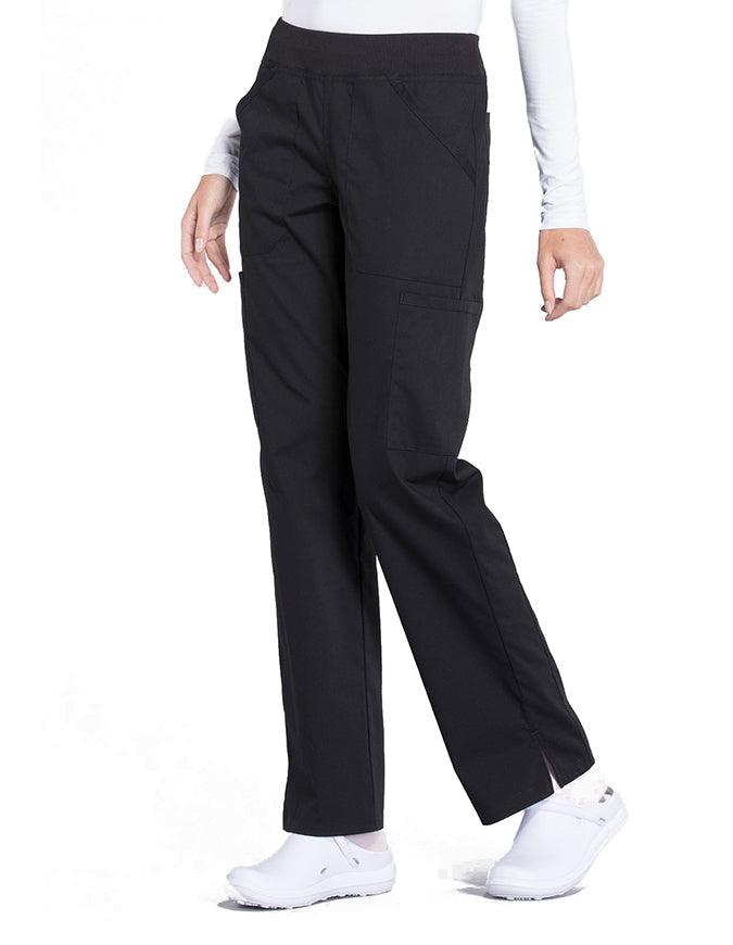 Cherokee Workwear Professionals Women's Elastic Waist Mid Rise Straight Leg Pull-on Cargo Petite Pant - Black