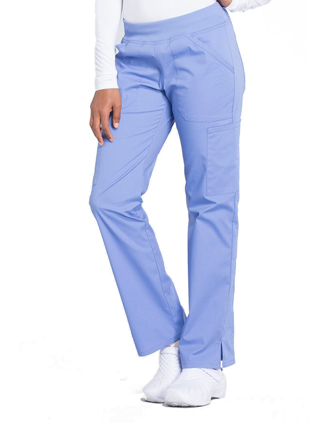 Cherokee Workwear Professionals Women's Elastic Waist Mid Rise Straight Leg Pull-on Cargo Pant Ciel Blue