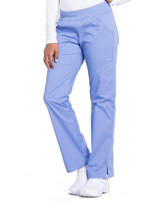 Cherokee Workwear Professionals Women's Elastic Waist Mid Rise Straight Leg Pull-on Cargo Petite Pant - Ciel Blue