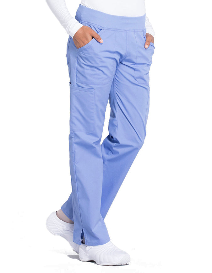 Cherokee Workwear Professionals Women's Elastic Waist Mid Rise Straight Leg Pull-on Cargo Pant Ciel Blue