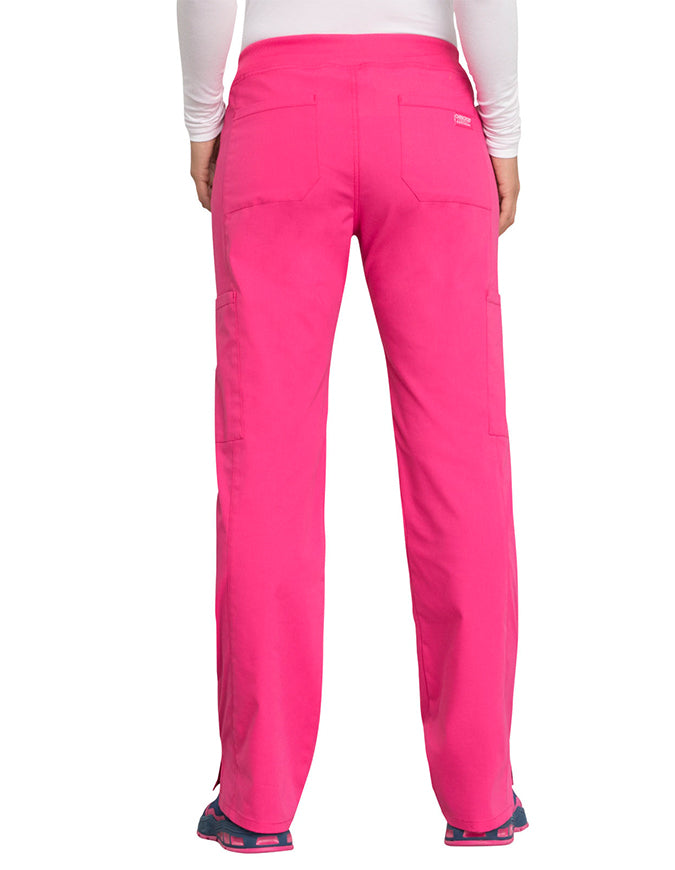 Cherokee Workwear Professionals Women's Elastic Waist Mid Rise Straight Leg Pull-on Cargo Pant Electric Pink