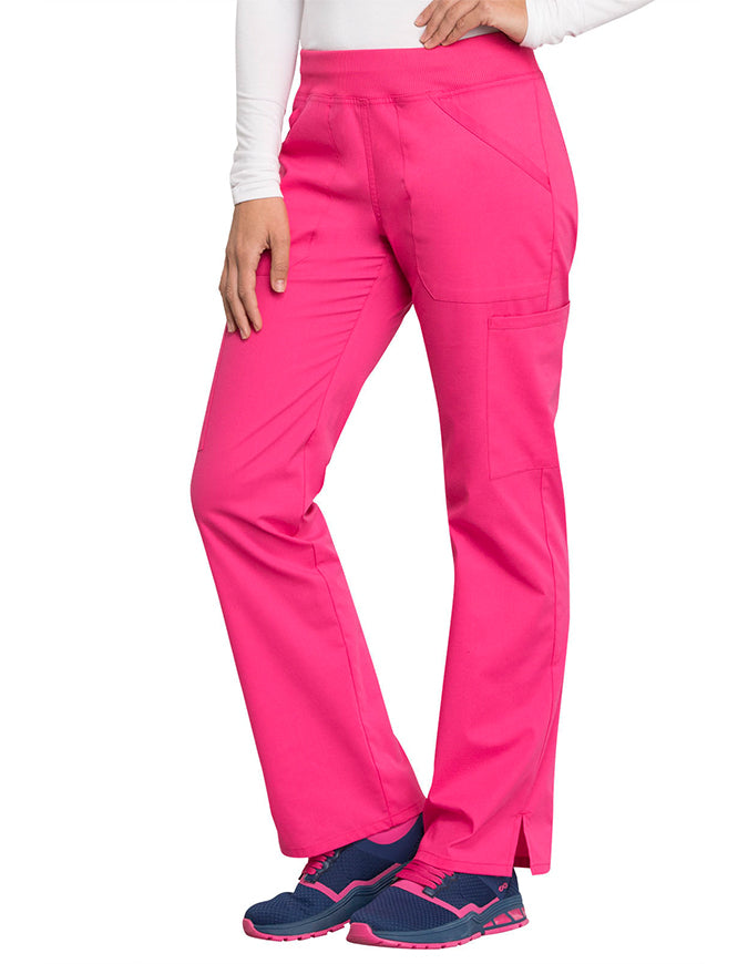 Cherokee Workwear Professionals Women's Elastic Waist Mid Rise Straight Leg Pull-on Cargo Pant Electric Pink