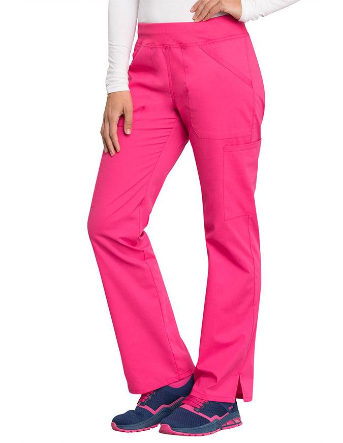 Cherokee Workwear Professionals Women's Elastic Waist Mid Rise Straight Leg Pull-on Cargo Petite Pant - Electric Pink