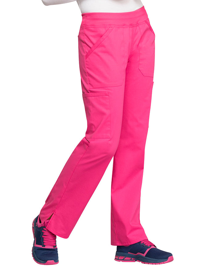 Cherokee Workwear Professionals Women's Elastic Waist Mid Rise Straight Leg Pull-on Cargo Pant Electric Pink