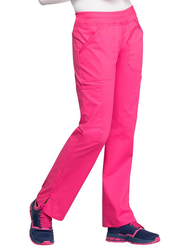 Cherokee Workwear Professionals Women's Elastic Waist Mid Rise Straight Leg Pull-on Cargo Petite Pant - Electric Pink