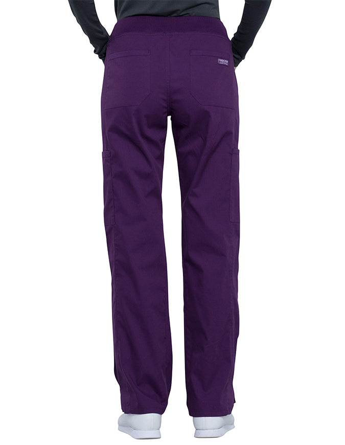 Cherokee Workwear Professionals Women's Elastic Waist Mid Rise Straight Leg Pull-on Cargo Pant Eggplant