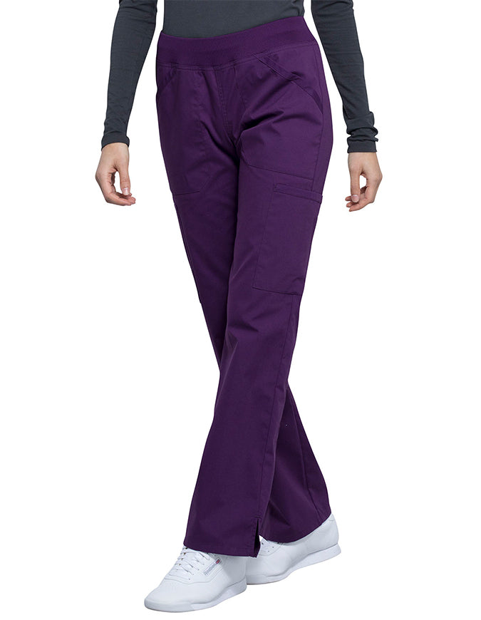 Cherokee Workwear Professionals Women's Elastic Waist Mid Rise Straight Leg Pull-on Cargo Pant Eggplant