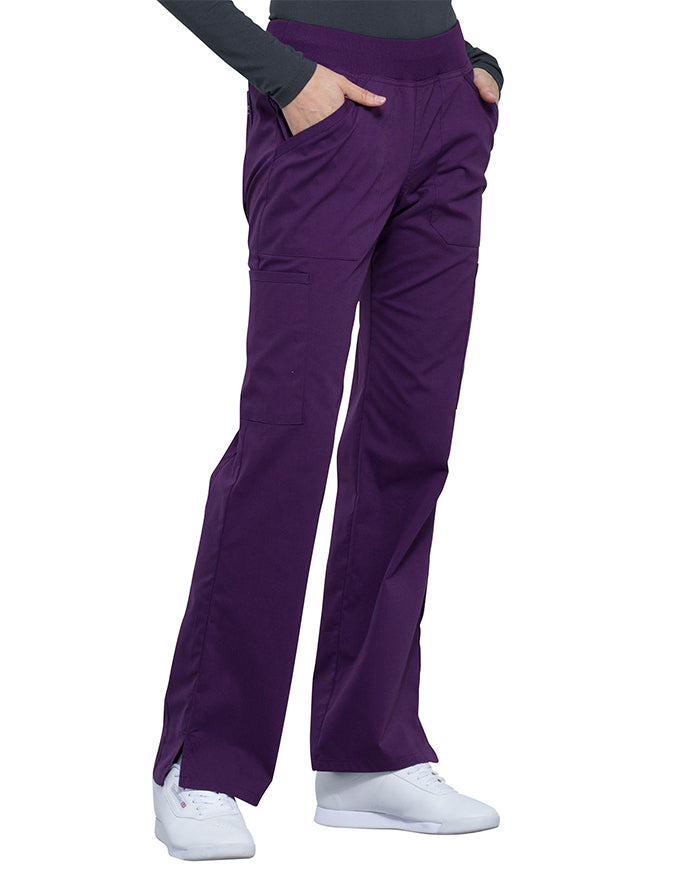 Cherokee Workwear Professionals Women's Elastic Waist Mid Rise Straight Leg Pull-on Cargo Pant Eggplant